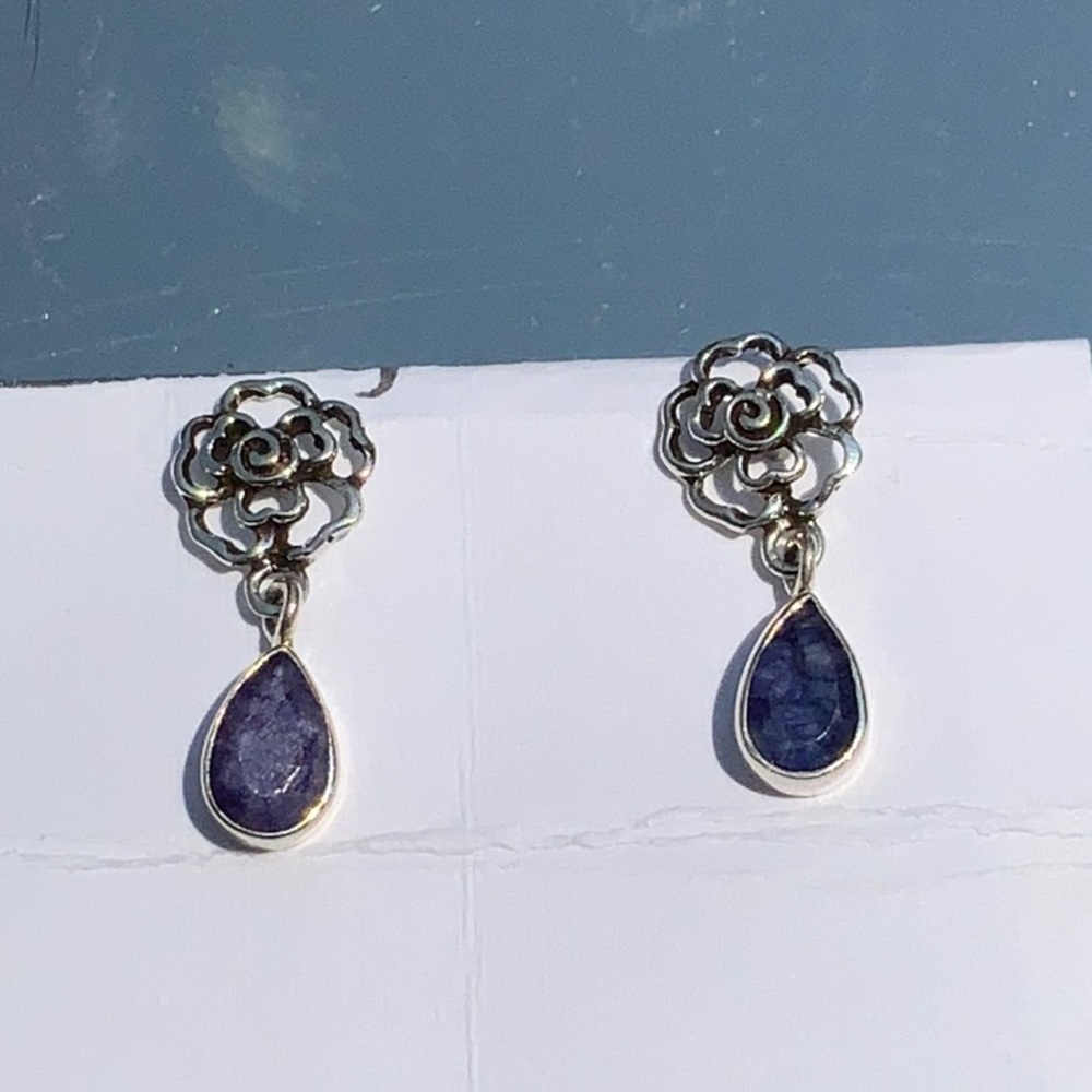 BOUTIQUE 925 SILVER ROSES & SAPPHIRES EARRINGS